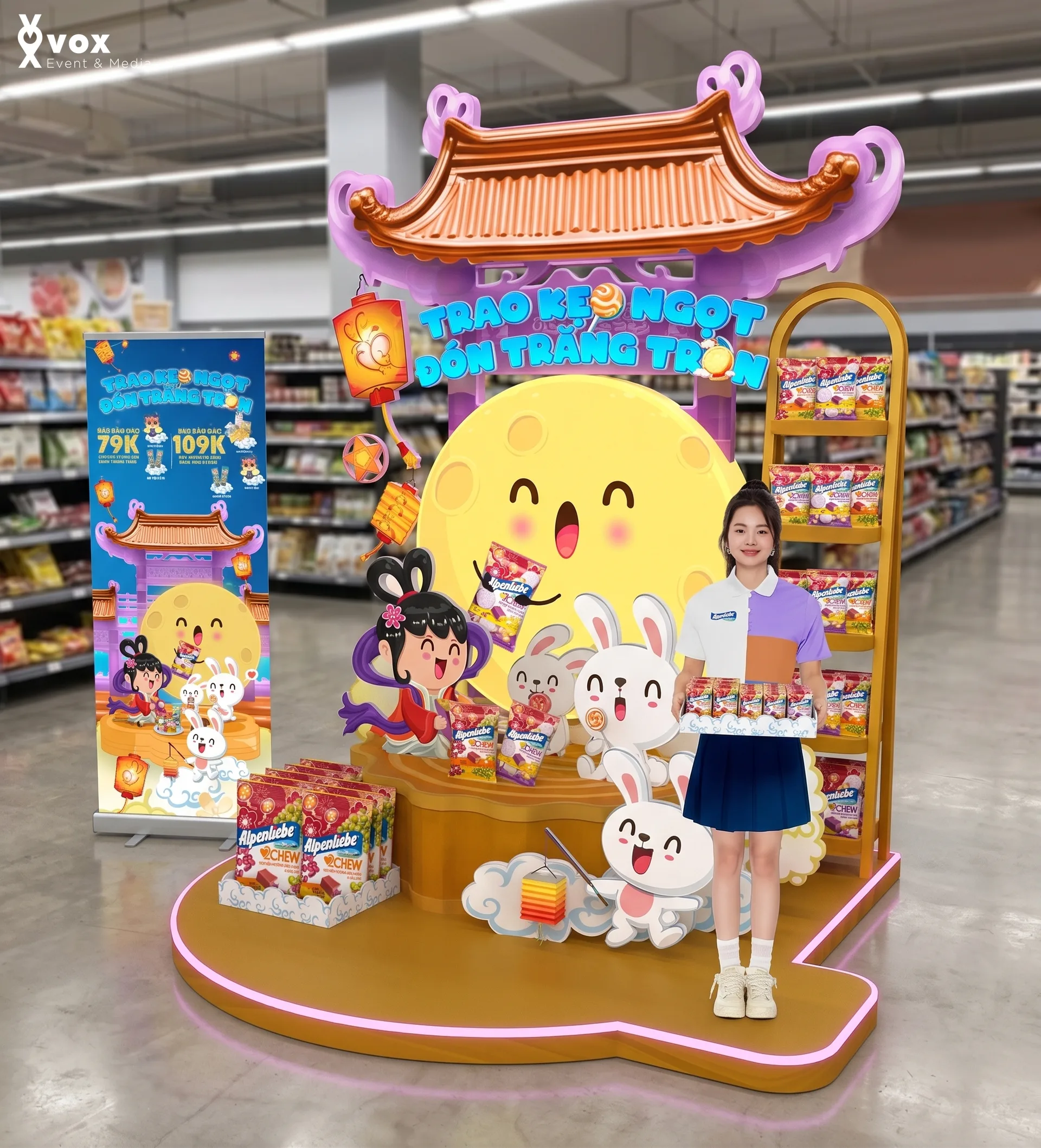 Alpenliebe – mockup 3D và standee display tại điểm bán